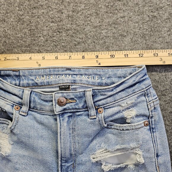 American Eagle Jeans Womens Size 000 Light Wash Mom Jean Stretch Distressed - Picture 9 of 12